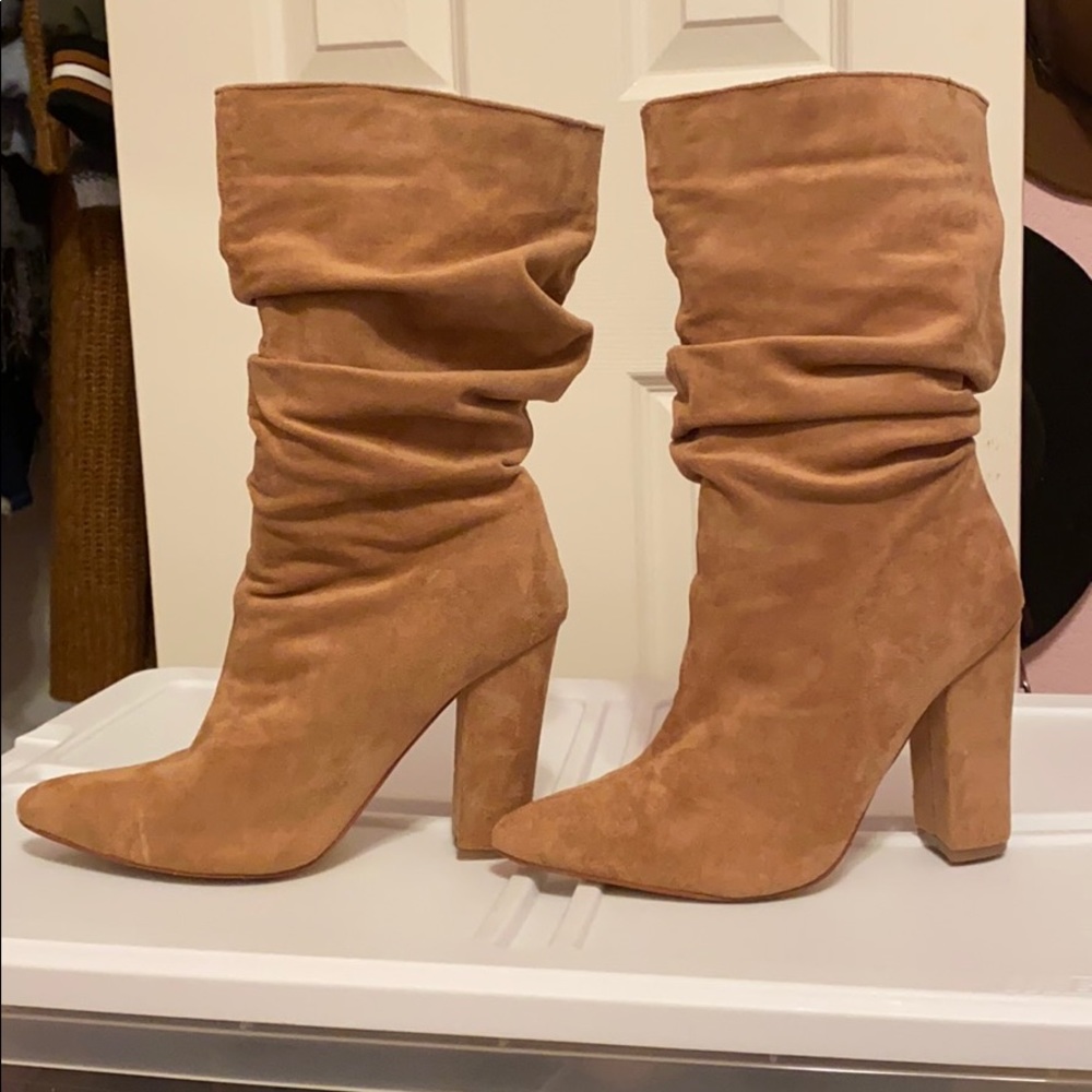 Mid calf camel suede booties sz 7